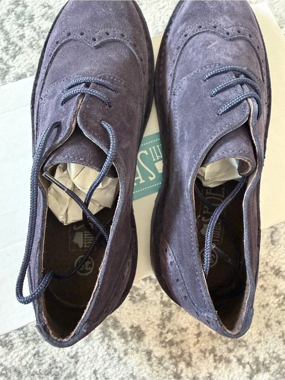 Children's Navy Suede Lace-Up Wingtip Dress Shoes